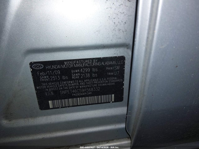 Продажа на аукционе авто 2009 Hyundai Sonata Gls, vin: 5NPET46C59H568332, номер лота: 44857527