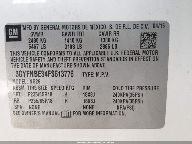 Продаж на аукціоні авто 2015 Cadillac Srx Luxury Collection, vin: 3GYFNBE34FS613776, номер лоту: 44857544