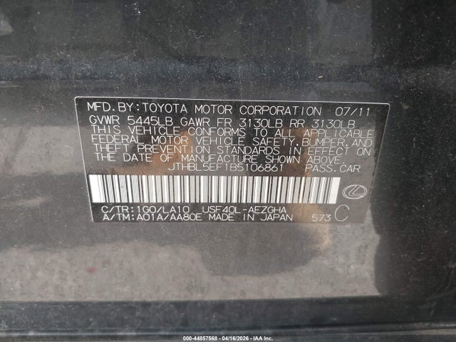 Продажа на аукционе авто 2011 Lexus Ls 460, vin: JTHBL5EF1B5106861, номер лота: 44857568