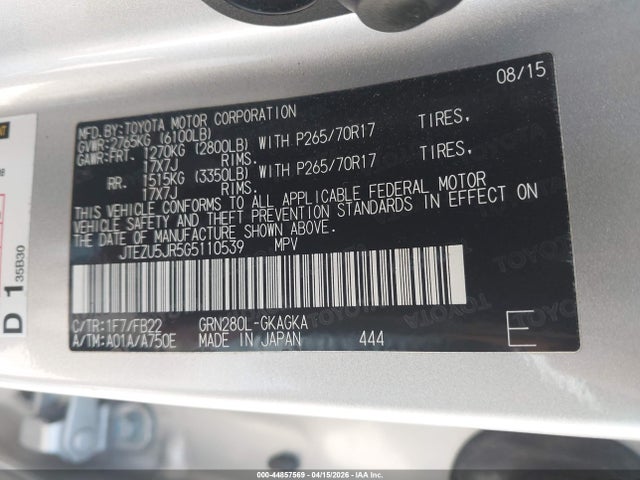 JTEZU5JR5G5110539 Toyota 4RUNNER SR5