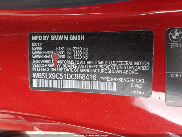 Продажа на аукционе авто 2013 Bmw M6, vin: WBSLX9C51DC968416, номер лота: 44857579