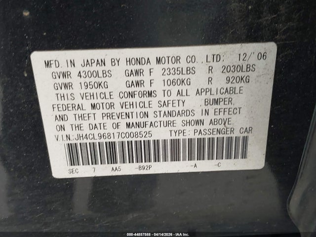 Продаж на аукціоні авто 2007 Acura Tsx, vin: JH4CL96817C008525, номер лоту: 44857588