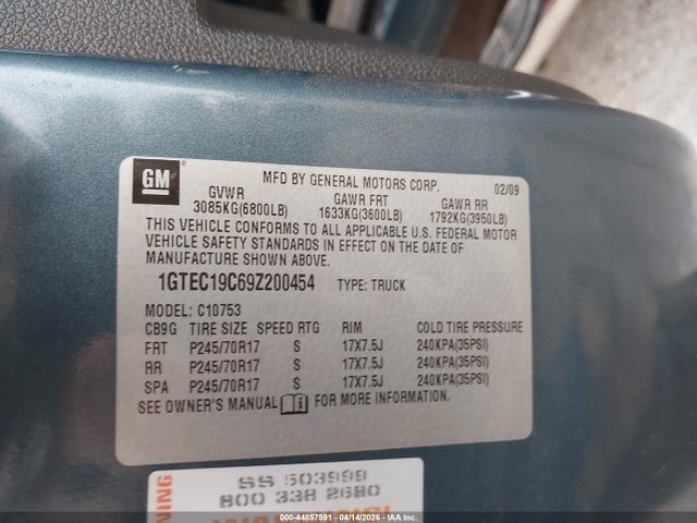 Продажа на аукционе авто 2009 Gmc Sierra 1500 Sl, vin: 1GTEC19C69Z200454, номер лота: 44857591