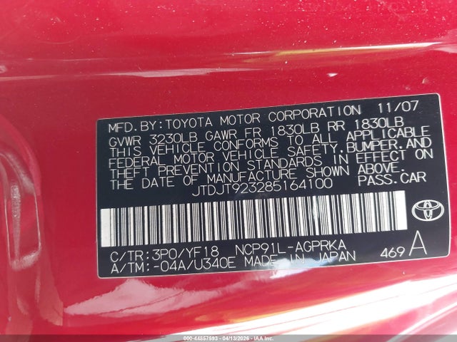 Продажа на аукционе авто 2008 Toyota Yaris S, vin: JTDJT923285164100, номер лота: 44857593