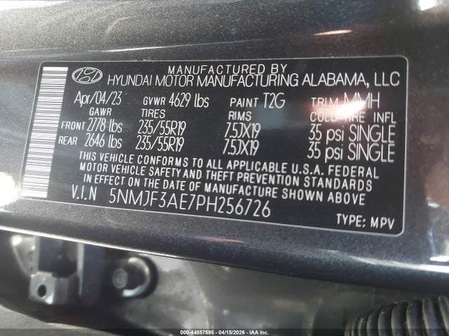 Aukcja sprzedaży 2023 Hyundai Tucson Sel, vin: 5NMJF3AE7PH256726, numer aukcji: 44857595