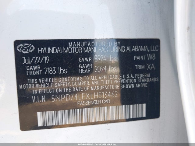 Aukcja sprzedaży 2020 Hyundai Elantra Se, vin: 5NPD74LFXLH513462, numer aukcji: 44857597