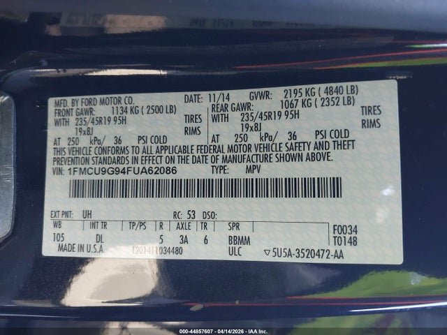1FMCU9G94FUA62086 Ford ESCAPE SE