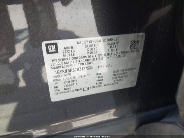 1GYKNBRS7HZ127534 Cadillac XT5 LUXURY