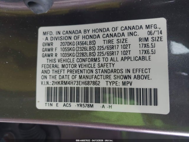 Aukcja sprzedaży 2014 Honda Cr-v Ex-l, vin: 2HKRM4H73EH687862, numer aukcji: 44857632