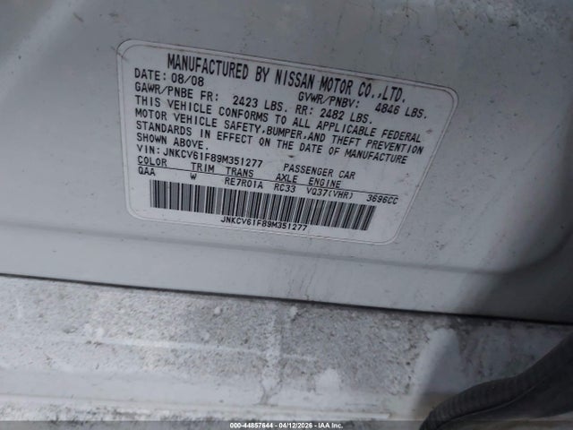 Aukcja sprzedaży 2009 Infiniti G37x, vin: JNKCV61F89M351277, numer aukcji: 44857644
