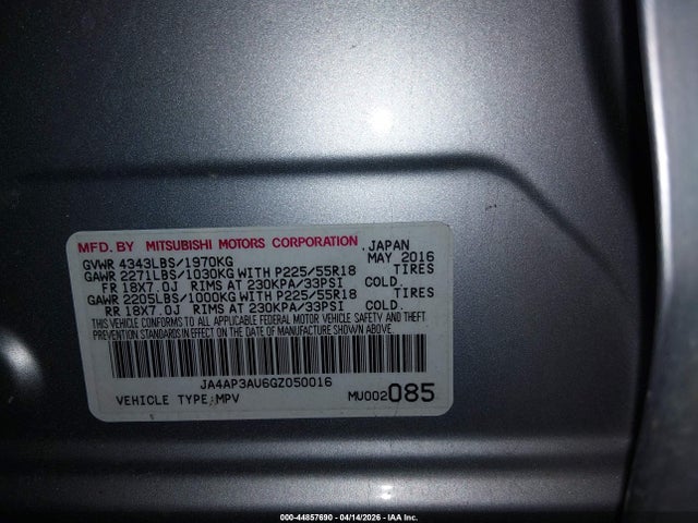JA4AP3AU6GZ050016 Mitsubishi Outlander Sport 2.0 Es