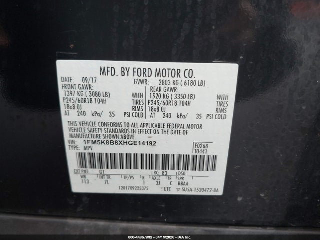 1FM5K8B8XHGE14192 Ford Explorer