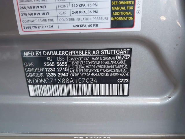 44857767 :رقم المزاد ، WDDNG71X88A157034 vin ، 2008 Mercedes-benz S 550 مزاد بيع