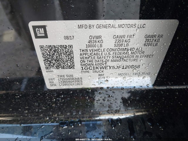 Продажа на аукционе авто 2018 Chevrolet Silverado 2500hd Ltz, vin: 1GC1KWEY5JF120858, номер лота: 44857779