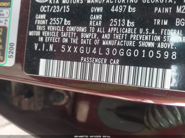 5XXGU4L30GG010598 KIA OPTIMA EX
