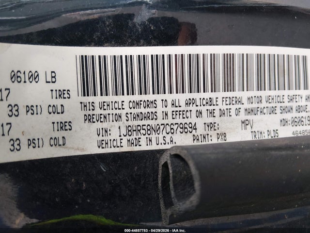 44857783 :رقم المزاد ، 1J8HR58N07C679694 vin ، 2007 Jeep Grand Cherokee Limited مزاد بيع