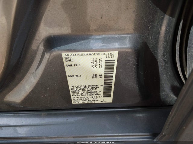 Aukcja sprzedaży 2016 Nissan Altima 2.5 Sr, vin: 1N4AL3APXGC115647, numer aukcji: 44857791