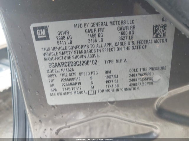Продаж на аукціоні авто 2012 Buick Enclave Leather, vin: 5GAKRCED3CJ290102, номер лоту: 44857797