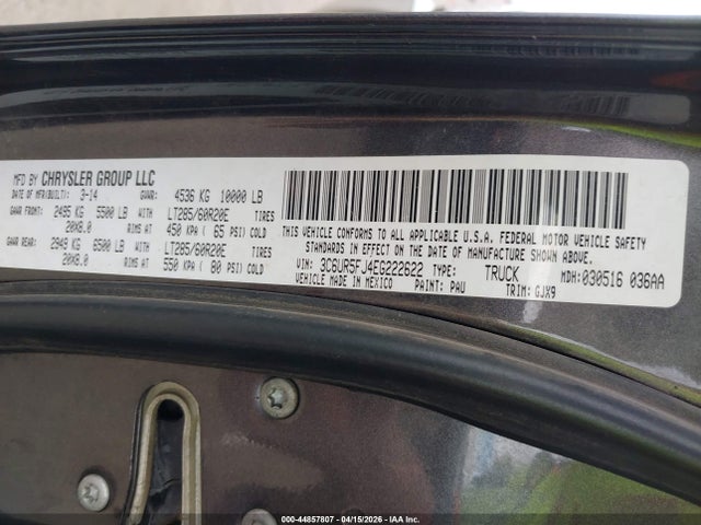 2014 Ram 2500 Laramie მანქანა იყიდება აუქციონზე, vin: 3C6UR5FJ4EG222622, აუქციონის ნომერი: 44857807