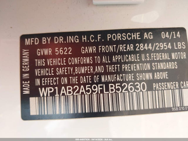 44857826 :رقم المزاد ، WP1AB2A59FLB52630 vin ، 2015 Porsche Macan S مزاد بيع