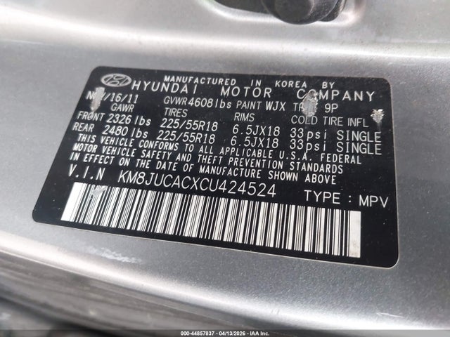 2012 HYUNDAI TUCSON KM8JUCACXCU424524 Photo 8