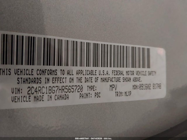 Auction sale of the 2017 Chrysler Pacifica Touring-l, vin: 2C4RC1BG7HR565720, lot number: 44857841