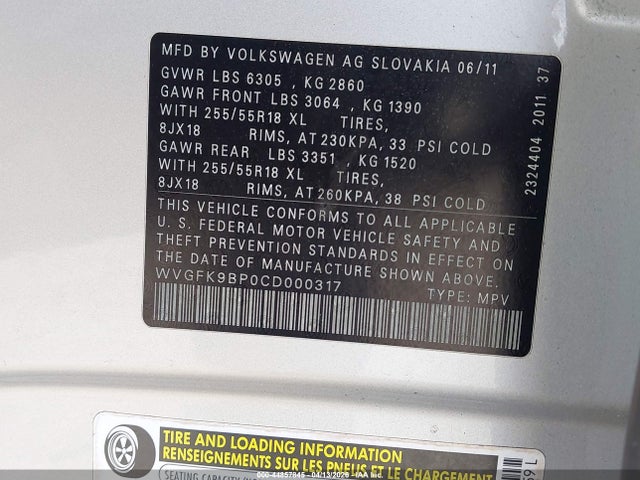 2012 VOLKSWAGEN TOUAREG WVGFK9BP0CD000317 Photo 8