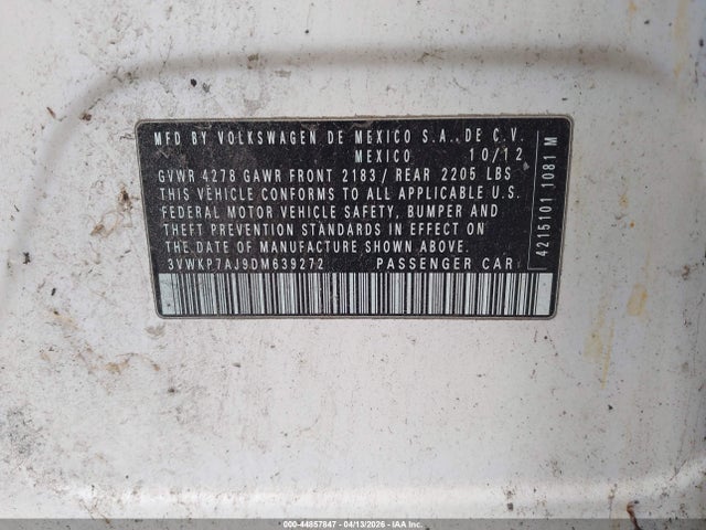 Продаж на аукціоні авто 2013 Volkswagen Jetta Sportwagen 2.5l S, vin: 3VWKP7AJ9DM639272, номер лоту: 44857847