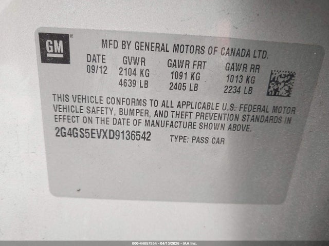 2013 Buick Regal Turbo - Premium 1 მანქანა იყიდება აუქციონზე, vin: 2G4GS5EVXD9136542, აუქციონის ნომერი: 44857854