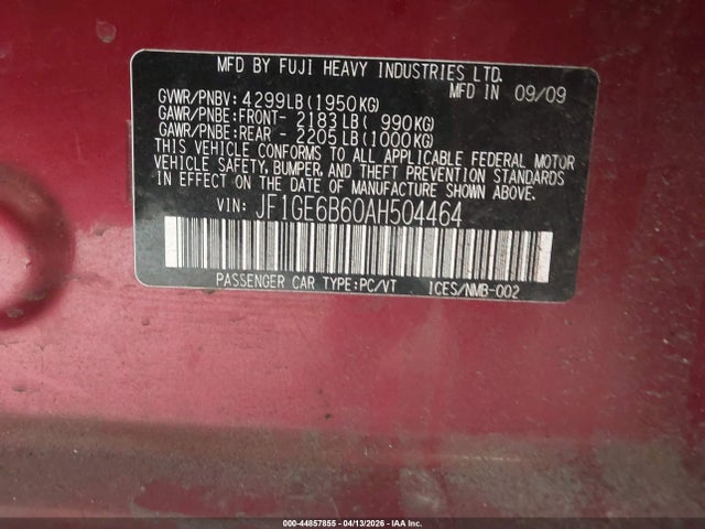 2010 SUBARU IMPREZA JF1GE6B60AH504464 Photo 8