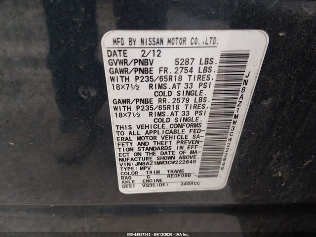 2012 NISSAN MURANO JN8AZ1MW3CW222648 Photo 8