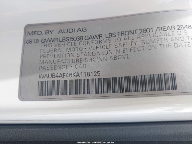 Продаж на аукціоні авто 2019 Audi S4 3.0t Premium, vin: WAUB4AF46KA118125, номер лоту: 44857871