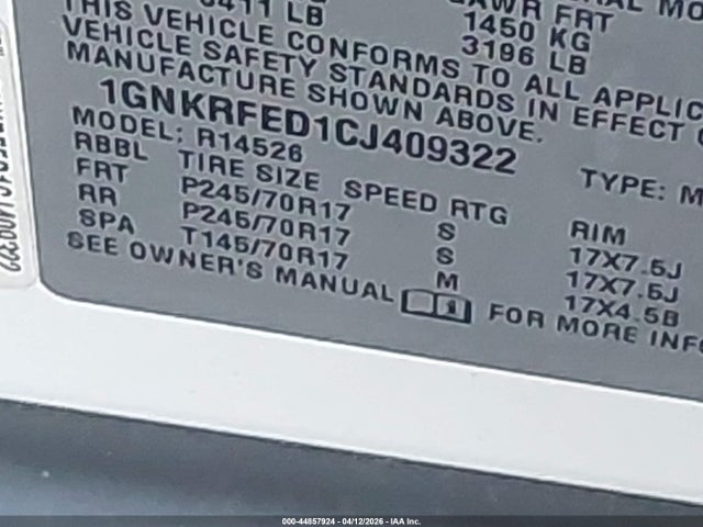 2012 CHEVROLET TRAVERSE 1GNKRFED1CJ409322 Photo 8