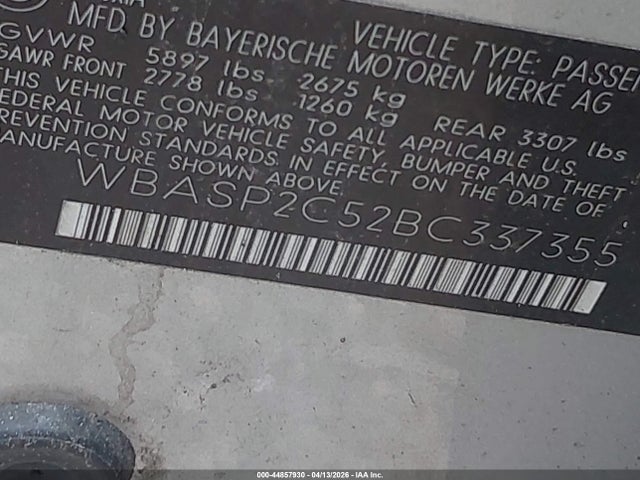 44857930 :رقم المزاد ، WBASP2C52BC337355 vin ، 2011 Bmw 535i Gran Turismo Xdrive مزاد بيع