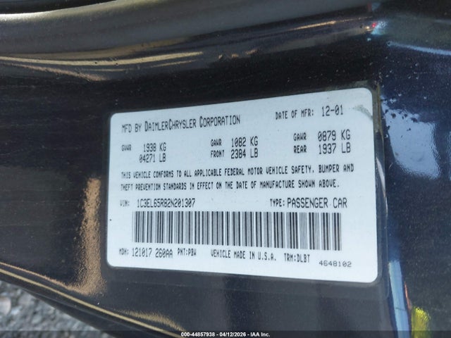 Продаж на аукціоні авто 2002 Chrysler Sebring Limited, vin: 1C3EL65R82N201307, номер лоту: 44857938