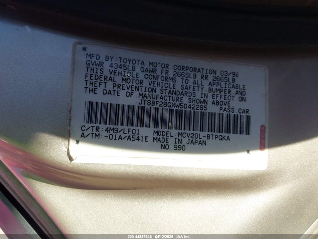 Aukcja sprzedaży 2001 Lexus Es 300, vin: JT8BF28G610304292, numer aukcji: 44857946