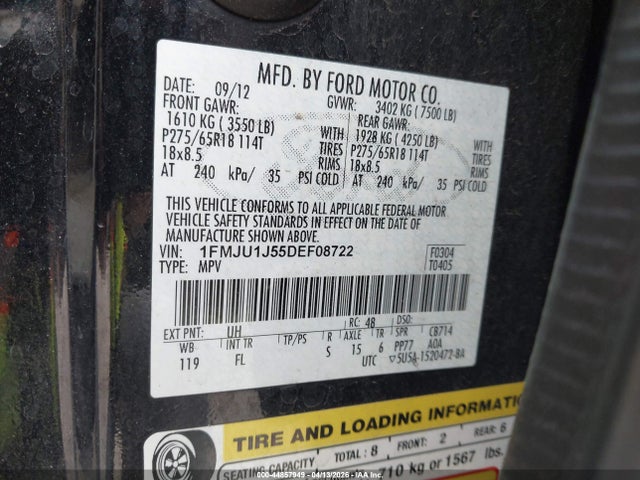 Aukcja sprzedaży 2013 Ford Expedition Xlt, vin: 1FMJU1J55DEF08722, numer aukcji: 44857949