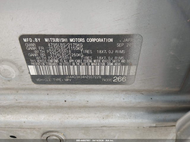 Продаж на аукціоні авто 2017 Mitsubishi Outlander Se, vin: JA4AD3A34HZ007229, номер лоту: 44857951