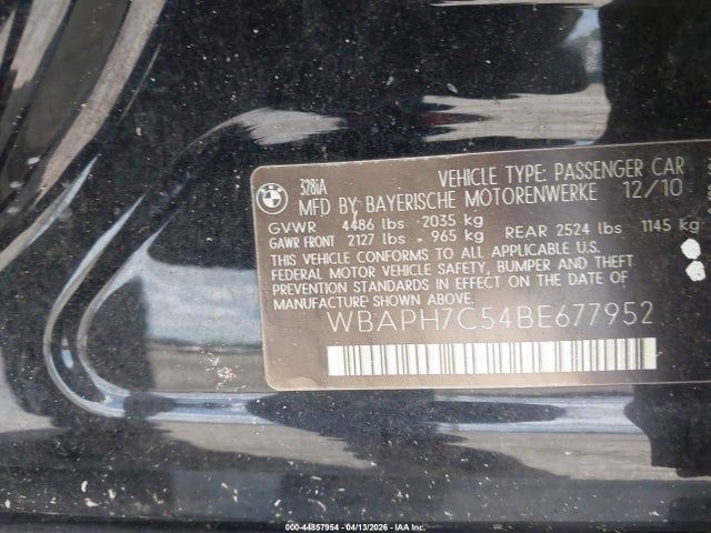 2011 Bmw 328i მანქანა იყიდება აუქციონზე, vin: WBAPH7C54BE677952, აუქციონის ნომერი: 44857954