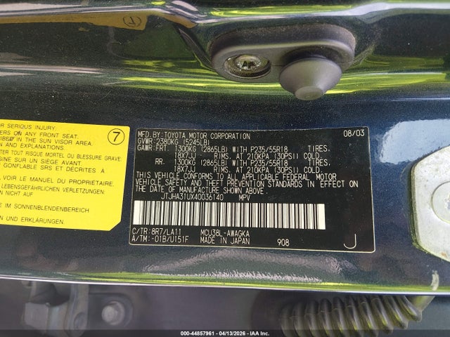 Aukcja sprzedaży 2004 Lexus Rx 330, vin: JTJHA31UX40036140, numer aukcji: 44857961