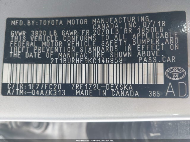 Продаж на аукціоні авто 2019 Toyota Corolla Se, vin: 2T1BURHE9KC146858, номер лоту: 44857971