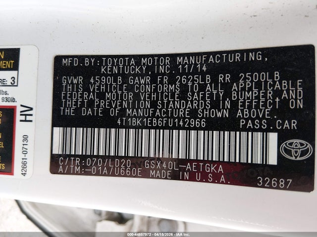 2015 Toyota Avalon Xle მანქანა იყიდება აუქციონზე, vin: 4T1BK1EB6FU142966, აუქციონის ნომერი: 44857972