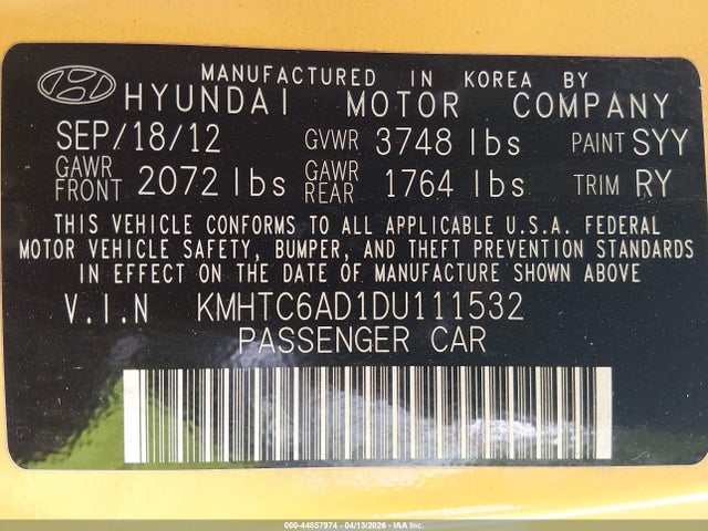 2013 HYUNDAI VELOSTER KMHTC6AD1DU111532 Photo 8