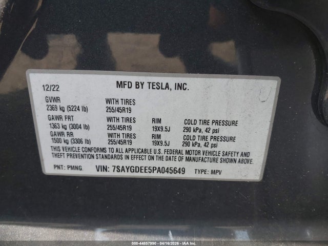 2023 Tesla Model Y Awd/long Range Dual Motor All-wheel Drive მანქანა იყიდება აუქციონზე, vin: 7SAYGDEE5PA045649, აუქციონის ნომერი: 44857990
