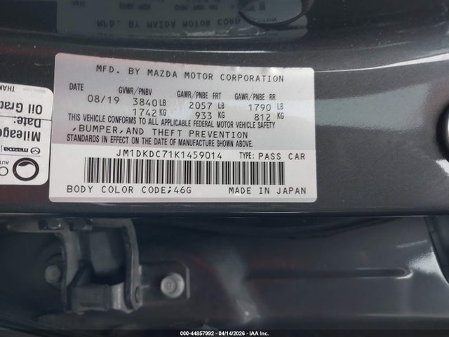Aukcja sprzedaży 2019 Mazda Cx-3 Touring, vin: JM1DKDC71K1459014, numer aukcji: 44857992