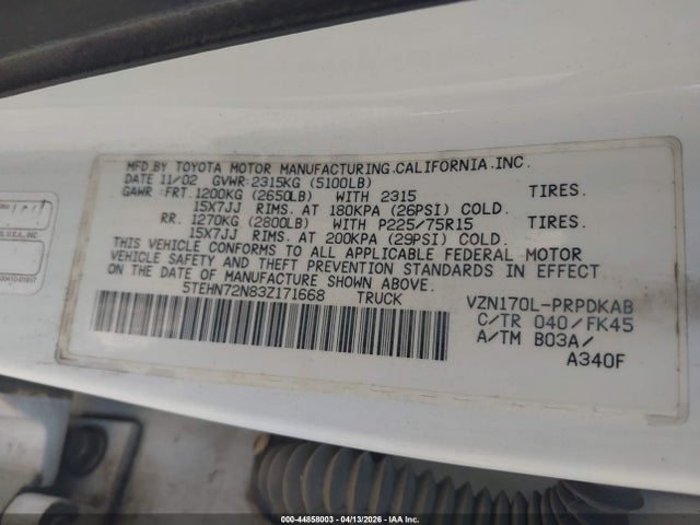 2003 TOYOTA TACOMA 5TEHN72N83Z171668 Photo 8