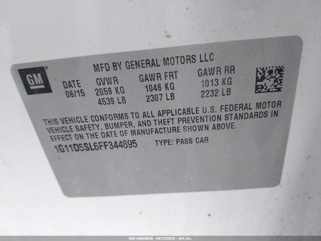 Продаж на аукціоні авто 2015 Chevrolet Malibu 2lt, vin: 1G11D5SL6FF344895, номер лоту: 44858038