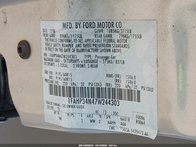 2007 FORD FOCUS 1FAHP34N47W244303 Photo 8