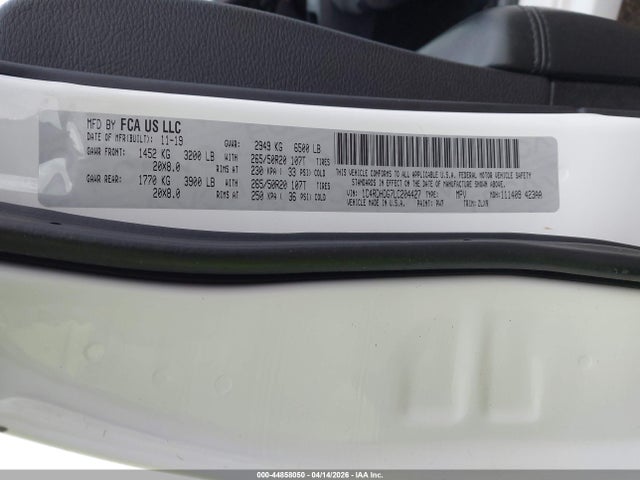 44858050 :رقم المزاد ، 1C4RDHDG7LC204427 vin ، 2020 Dodge Durango Gt Plus Rwd مزاد بيع