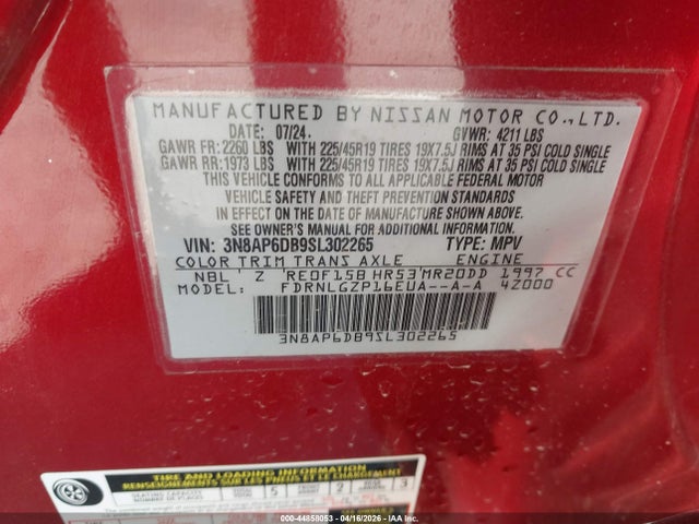 Продажа на аукционе авто 2025 Nissan Kicks Sr Intelligent Awd, vin: 3N8AP6DB9SL302265, номер лота: 44858053